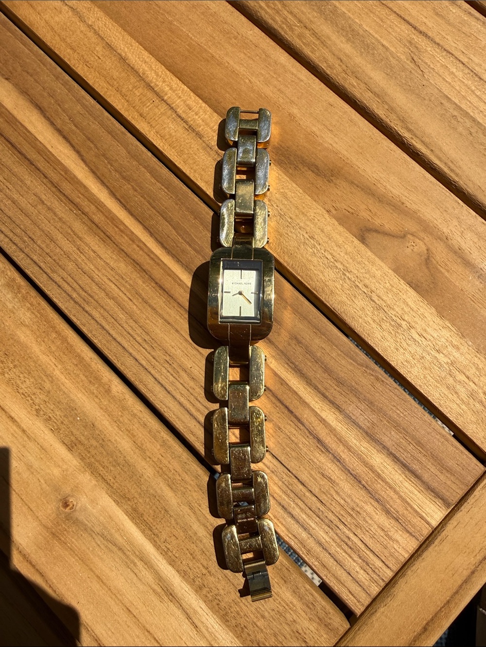Vintage Michael Kora Gold Link Bracelet Watch with Rectangular Face